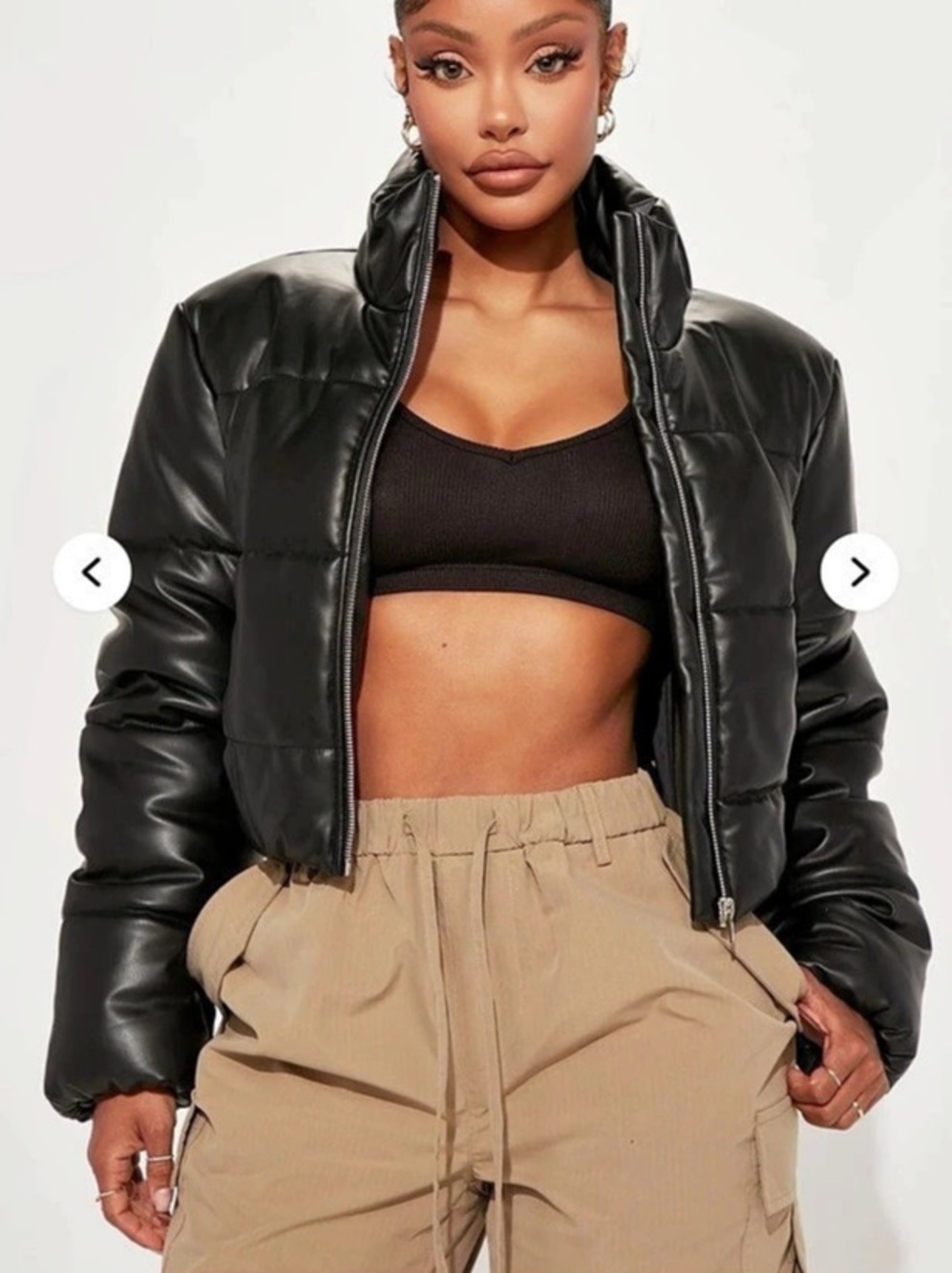 Fashion Nova Vixen Faux Leather Puffer Jacket Black